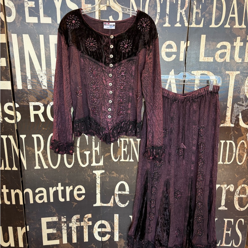 vintage Elegant Purple Maxi Skirt Set
